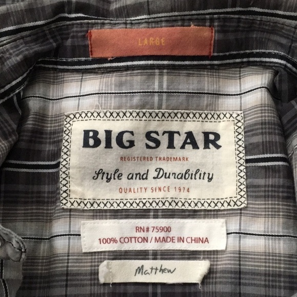 Big Star Western Gray Plaid Pearl Snap Button Down Shirt - Picture 8 of 9